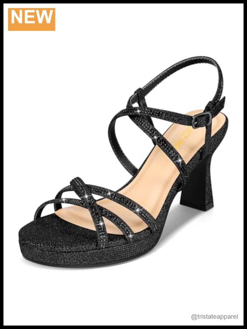 Women's Faux Leather Platform Heeled Sandals Rhinestone Ankle Strap